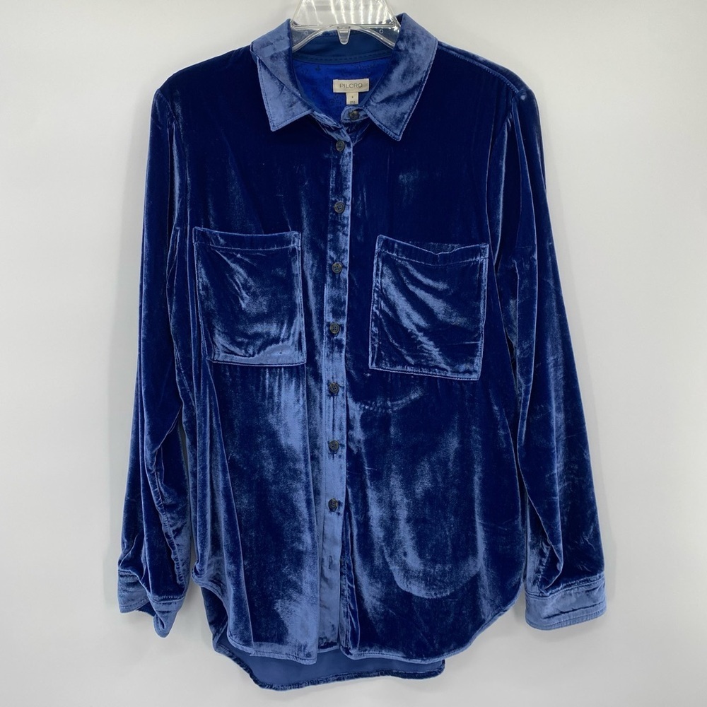 Anthropologie Pilcro Blue Velvet Button down long sleeve size S - Picture 4 of 12